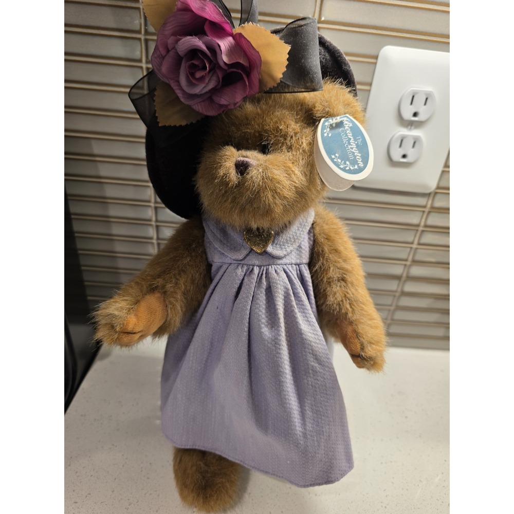 Bearington Collection Sophie 14" 1306 Plush Teddy Purple Dress Floral Hat
